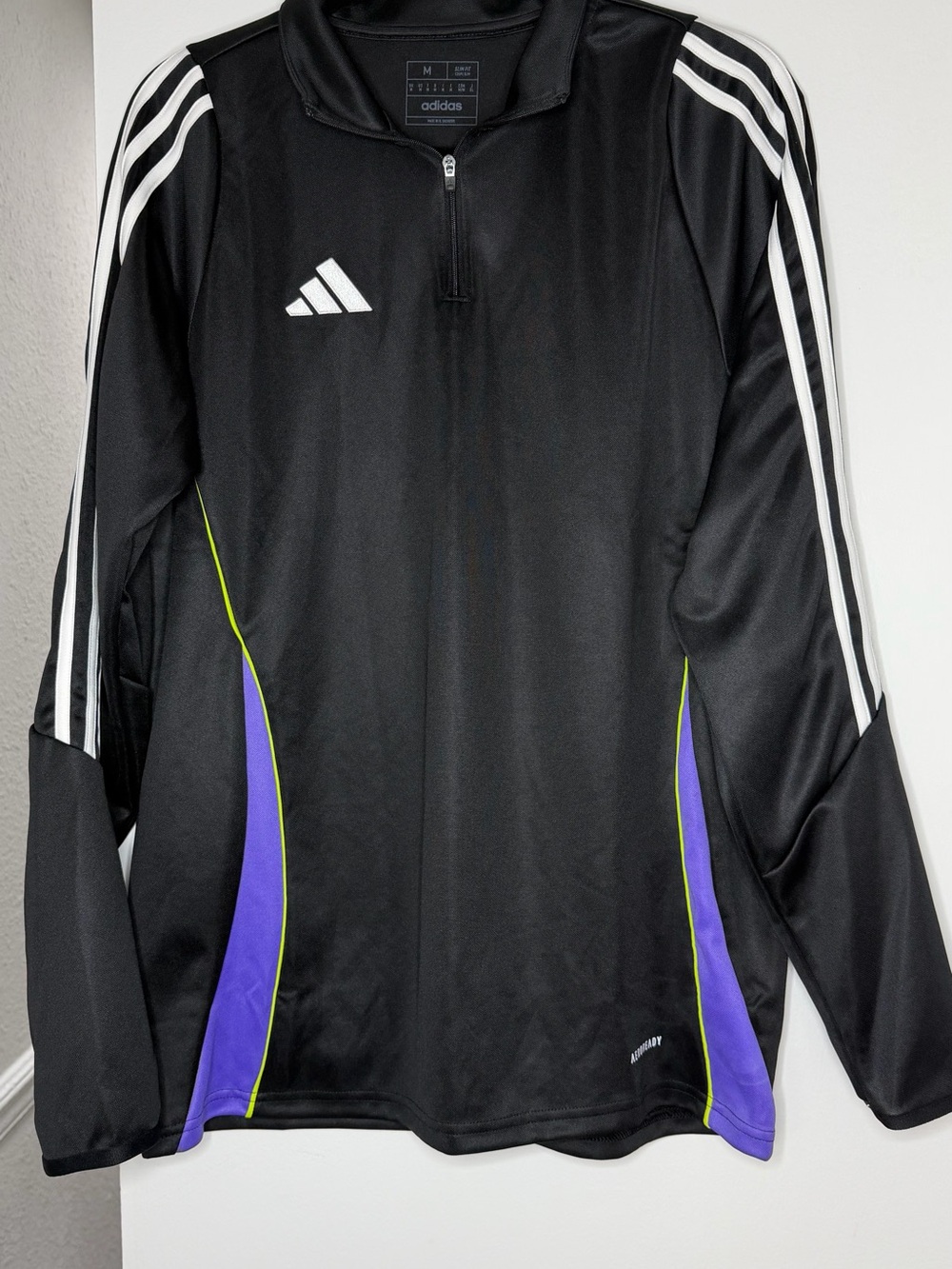 adidas Black Quarter-Zip Training Top with Purple & Neon Accents